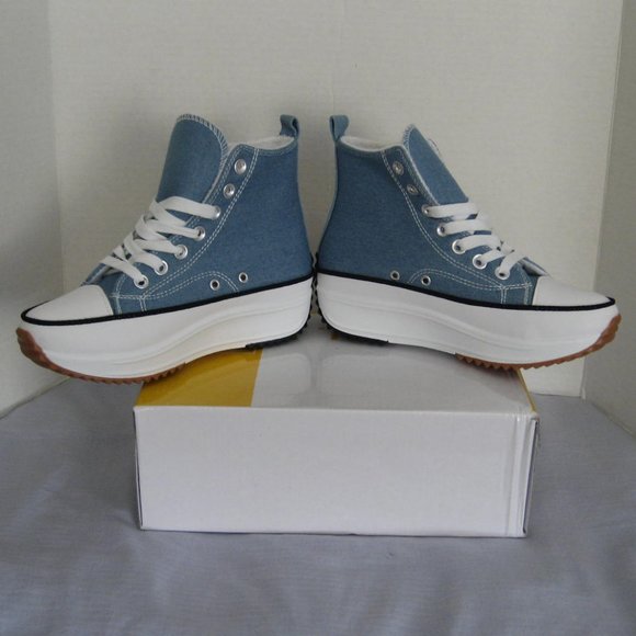 Converse Style Blue Denim High Top Sneakers, Size 6.5M, NEW! - Picture 1 of 9